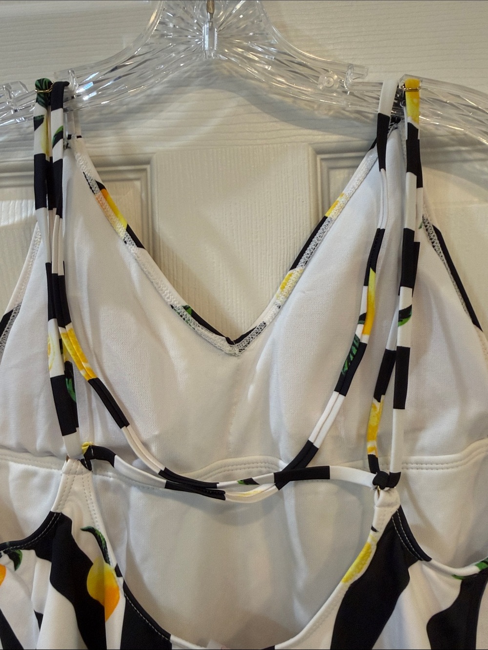 No Boundaries Black & White Striped One-Piece Swimsuit with Yellow Lemon Print - Picture 3 of 10